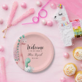 Kute roze en Blauwgroen dinosauriërs Baby shower Papieren Bordje (Feest)