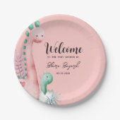 Kute roze en Blauwgroen dinosauriërs Baby shower Papieren Bordje (Voorkant)