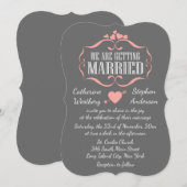 Kute roze en grijze bruiloft - grijs kaart (Voorkant / Achterkant)