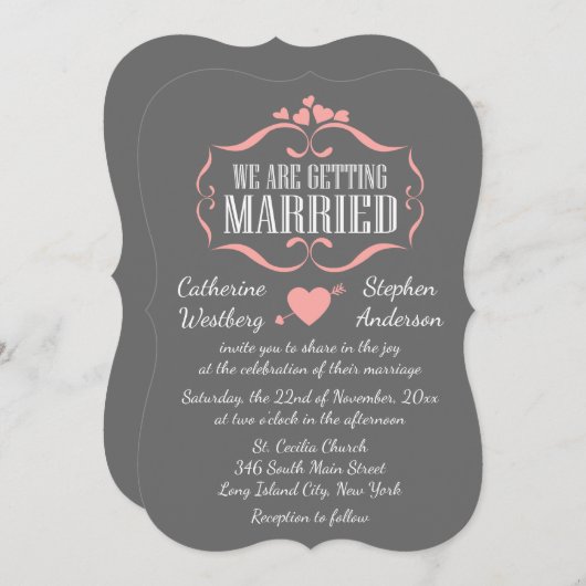 Kute roze en grijze bruiloft - grijs kaart (Voorkant / Achterkant)