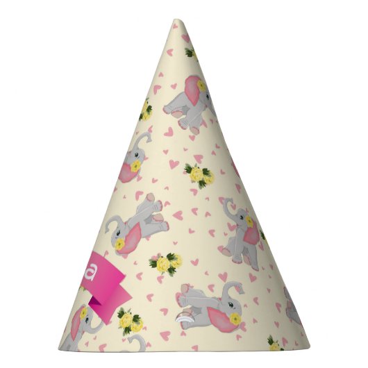 Kute roze en grijze olifant Birthday Feesthoedjes (Rechts)