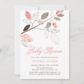 Kute roze en grijze vogels Botanisch Baby shower Kaart (Voorkant)