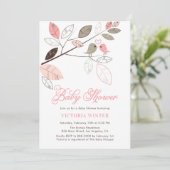 Kute roze en grijze vogels Botanisch Baby shower Kaart (Staand voorkant)