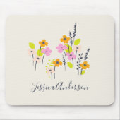 Kute roze en groene bloemen | Gepersonaliseerde na Muismat (Voorkant)