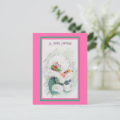 Kute roze en groene kerstgroeten briefkaart (Staand voorkant)