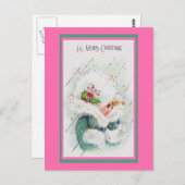 Kute roze en groene kerstgroeten briefkaart (Voorkant / Achterkant)