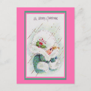 Kute  roze en groene kerstgroeten briefkaart