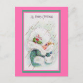 Kute roze en groene kerstgroeten briefkaart (Voorkant)