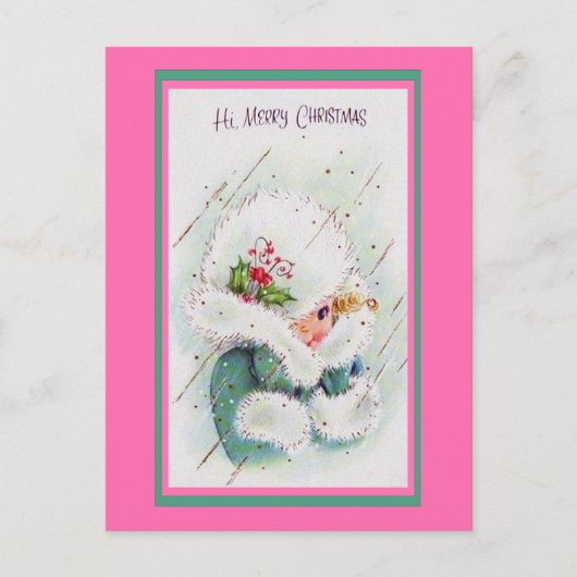 Kute roze en groene kerstgroeten briefkaart (Voorkant)