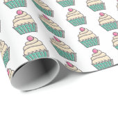 Kute roze en groene koeken met rode kersen cadeaupapier (Rol Hoek)