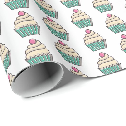 Kute roze en groene koeken met rode kersen cadeaupapier (Rol Hoek)