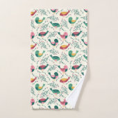 Kute roze en groene vogels botanisch patroon bad handdoek (Handdoek)