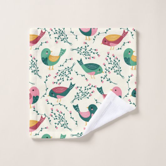 Kute roze en groene vogels botanisch patroon bad handdoek (Wasdoekje)
