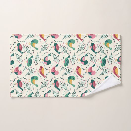 Kute roze en groene vogels botanisch patroon bad handdoek (Handdoek)