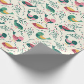 Kute roze en groene vogels botanisch patroon cadeaupapier (Hoek)