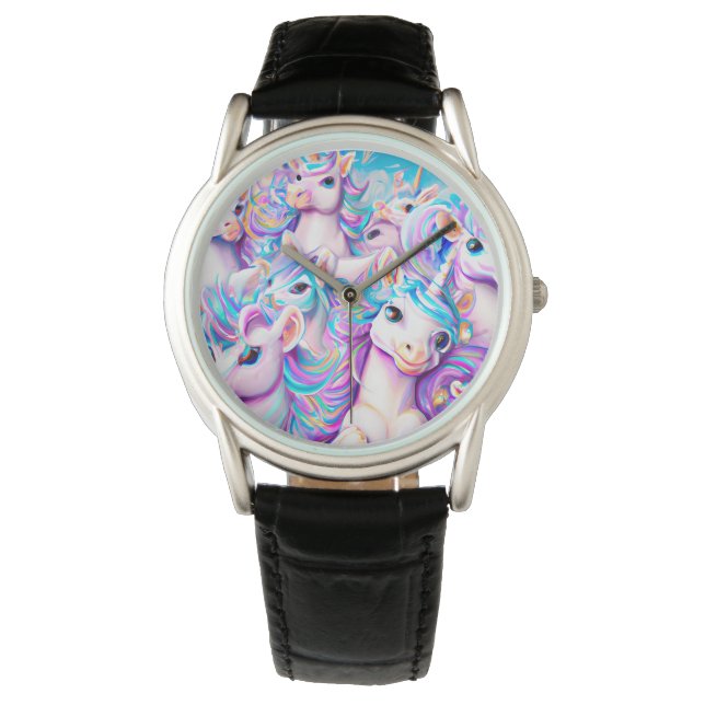Kute roze en Paarse eenden en regenbogen Horloge (Voorkant)
