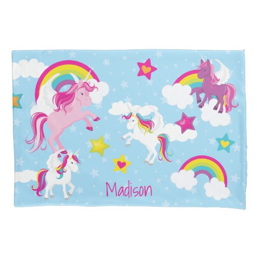 Kute roze en Paarse eenden en regenbogen Kussensloop (Voorkant)