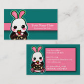 Kute roze en White Easter Bunny Rabbit Strawberry Visitekaartje (Voorkant / Achterkant)