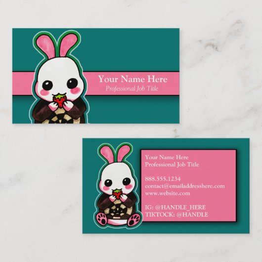 Kute roze en White Easter Bunny Rabbit Strawberry Visitekaartje (Voorkant / Achterkant)