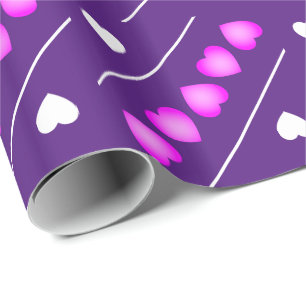 Kute roze en witte harten op Paars of uw kleur Cadeaupapier