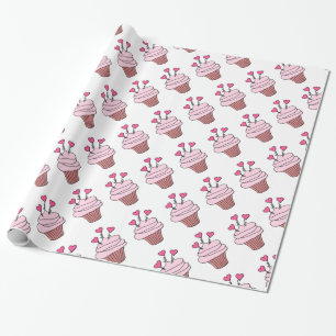 Kute roze en witte hartkloppingen Verpakkingspapie Cadeaupapier