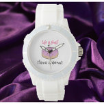 Kute roze en zwart hebben een donut vierkant horloge<br><div class="desc">Cute heeft een donatontwerp met een bevroren donut afbeelding.</div>