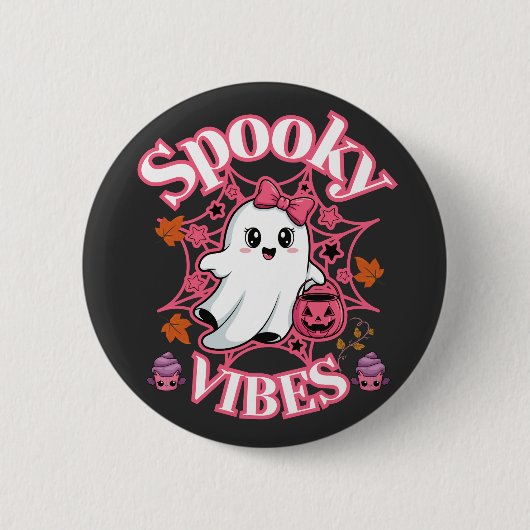 Kute Roze Geest Spooky Vibes Kunst Ronde Button 5,7 Cm (Voorkant)