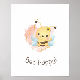 Kute roze/gele bij Happy! Nursery Girls Wall Art Poster