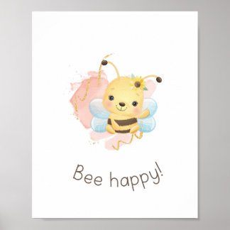 Kute roze/gele bij Happy! Nursery Girls Wall Art Poster