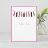 Kute  roze glitter bedankkaart (Staand voorkant)