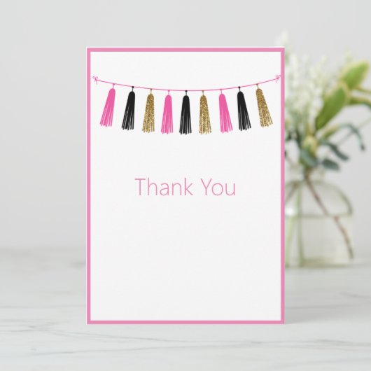 Kute  roze glitter bedankkaart (Staand voorkant)