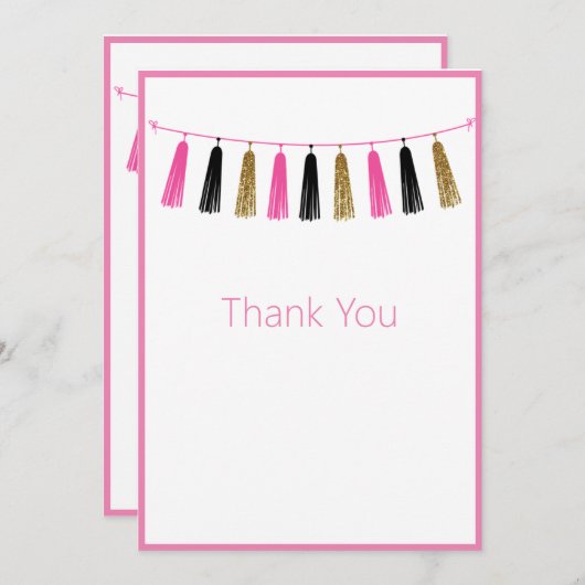 Kute  roze glitter bedankkaart (Voorkant / Achterkant)