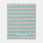 Kute roze harten en Blauwgroen Patroon op maat Fleece Deken (Voorkant)