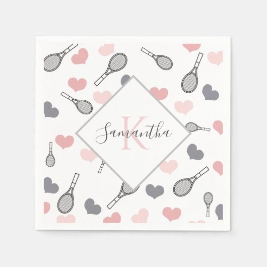 Kute roze harten en trackets Tennis Patroonpoorten Servet (Voorkant)