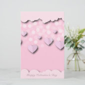 Kute roze harten op strengen & wolken Valentijnse Briefpapier (Staand voorkant)
