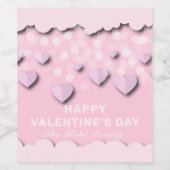 Kute roze harten op strengen & wolken Valentijnse Wijn Etiket (Enkel label)