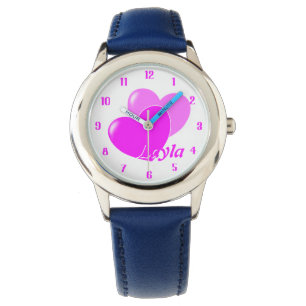 Kute roze harten op wit A Sjabloon voor Jouw naam Horloge