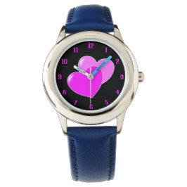Kute roze harten op zwarte liefdevolle kinderen horloge