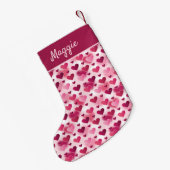 Kute roze harten patroon met naam kleine kerstsok (Achterkant (Hangend))