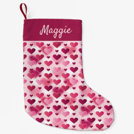 Kute roze harten patroon met  naam kleine kerstsok