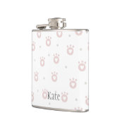 Kute roze kat poten met hart | Gepersonaliseerd Heupfles (Links)