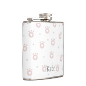 Kute roze kat poten met hart | Gepersonaliseerd Heupfles (Rechts)