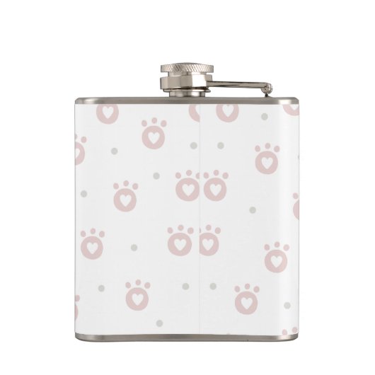 Kute roze kat poten met hart | Gepersonaliseerd Heupfles (Achterkant)