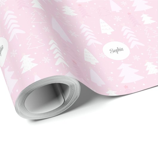 Kute roze kerstbomen, aangepast cadeaupapier (Rol Hoek)