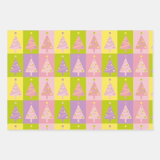 Kute roze kerstbomen inpakpapier vel (Voorkant 2)
