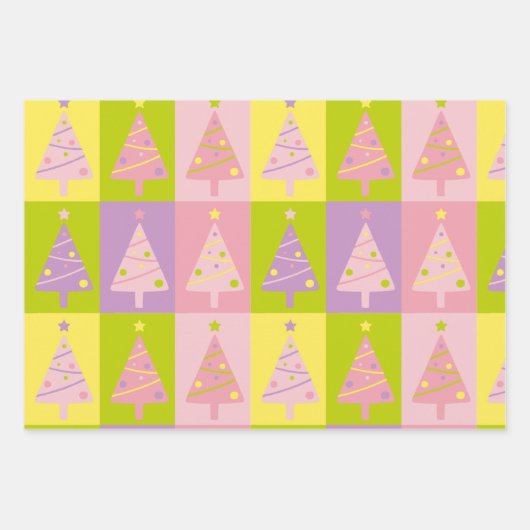Kute roze kerstbomen inpakpapier vel (Voorkant)