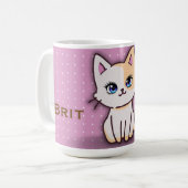 Kute Roze Kitty Kat Gepersonaliseerde Naam Koffiemok (Voorkant links)