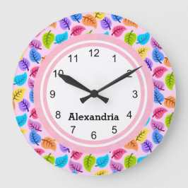 Kute roze Leaf Print Grote Klok