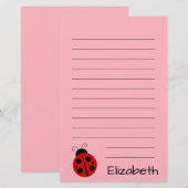 Kute roze met zwarte tekst en ladybug briefpapier (Voorkant / Achterkant)