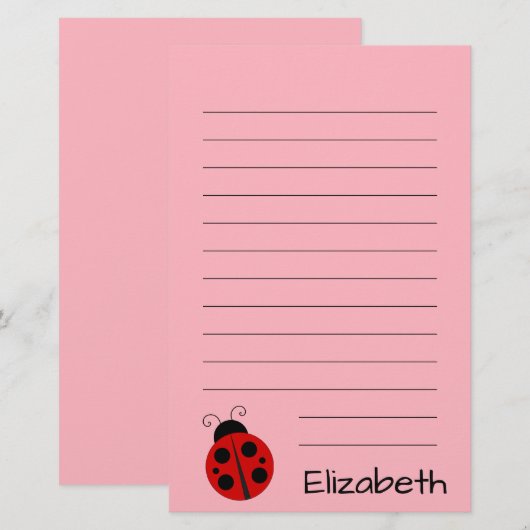 Kute roze met zwarte tekst en ladybug briefpapier (Voorkant / Achterkant)